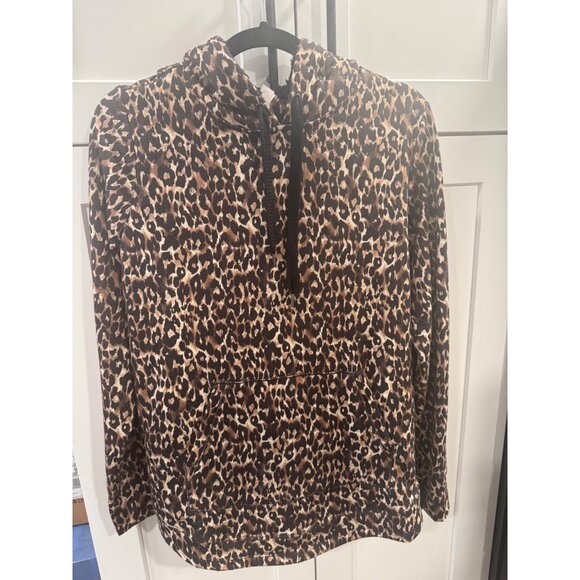 Leopard Print Fleece Lined Hoodie Pullover With Kangaroo Pocket Size M - Picture 1 of 8